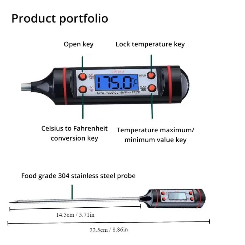Digital Kitchen Meat Thermometer with Probe, Electronic Food Thermometer for Baking and Grilling